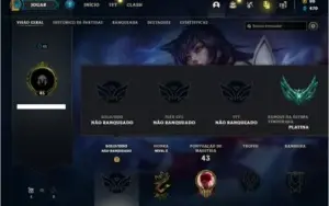 Conta Unranked (ex Platina) com 39 Champs e 12 Skins