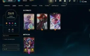 Conta Unranked com 150 Champs e 269 Skins ( MAIN MID / SUP )