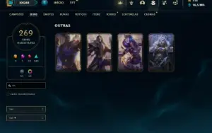 Conta Unranked com 150 Champs e 269 Skins ( MAIN MID / SUP )