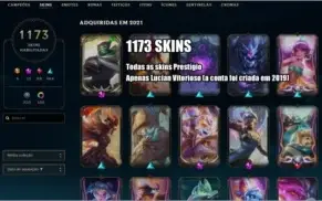 Conta League of Legends 1173 skins Todos Campeões