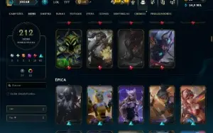 Ouro 4 com TODOS os Champs e 212 Skins ( TOP / MID / ADC )