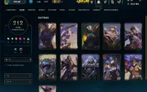 Ouro 4 com TODOS os Champs e 212 Skins ( TOP / MID / ADC )