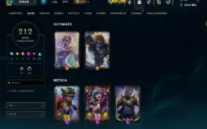 Ouro 4 com TODOS os Champs e 212 Skins ( TOP / MID / ADC )
