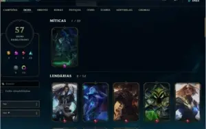 Conta platina IV 130 campeões, 57 skins, criada na season 5