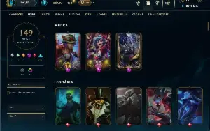 Platina 4 com TODOS os champs e 149 Skins ( Nivel 394 )