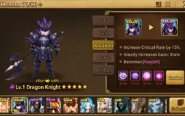Reroll Summoners War lvl10 com Dragon Knight Dark - Ragdoll