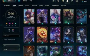 Conta Unranked com TODOS os champs e 340 Skins + 4 Prestigio