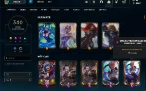 Conta Unranked com TODOS os champs e 340 Skins + 4 Prestigio