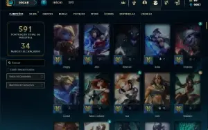 Conta Unranked com TODOS os champs e 340 Skins + 4 Prestigio