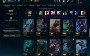 Platina 4 com 45 Champs e 9 Skins + 2 Fragmentos