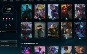 Bronze 4 com TODOS os champs e 148 Skins ( Nivel 491 )