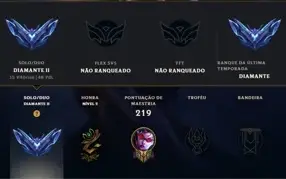 Conta de LOL Diamante 2 Hihg MMR 80% de winrate - 37 skins