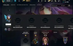 Unranked com 120 Champs e 107 Skins ( MID / JG / TOP )