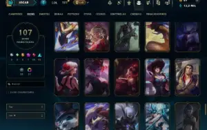 Unranked com 120 Champs e 107 Skins ( MID / JG / TOP )