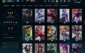 Unranked com 120 Champs e 107 Skins ( MID / JG / TOP )