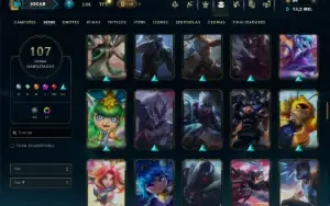 Unranked com 120 Champs e 107 Skins ( MID / JG / TOP )