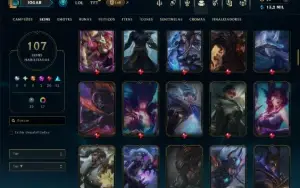Unranked com 120 Champs e 107 Skins ( MID / JG / TOP )