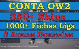 CONTA OW2, MUITAS SKINS, 3 ARMAS DOURADAS, TOKENS DA LIGA