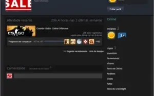 Steam com CS:GO Patente Águia Lendária e 167 Conquistas