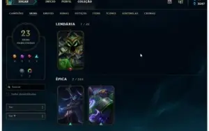 Conta com 119 champion, 23 skins, 92 icones, 4 Páginas Runa