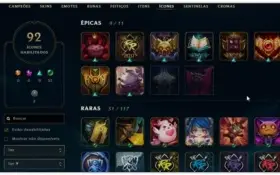 Conta com 119 champion, 23 skins, 92 icones, 4 Páginas Runa