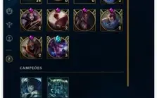 Conta com 119 champion, 23 skins, 92 icones, 4 Páginas Runa