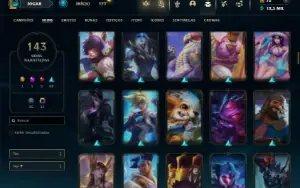 Unranked com TODOS os champs e 143 Skins + 6 Vitoriosas
