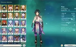 Zhongli C1, Baal, Venti, Xiao, Kazuha, Klee, HuTao, Homa...