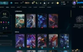 Conta League of Legends Nv.186 com 66 Skins e 119 Campeões