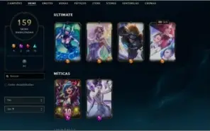 conta nível 279, +150 skins ( 4 skins ultimate + 2 mítica )