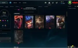 CONTA LOL 74 SKINS UNRANKED, GOLD 1 PASSADA COM ICONE PLAT