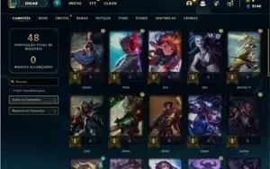 Conta ouro 3 com 32 Champs e 4 Skins + 4 Fragmentos de skins