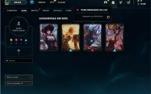 Conta ouro 3 com 32 Champs e 4 Skins + 4 Fragmentos de skins