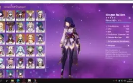 Conta RA 47 com Raiden Shogun, Keqing, Mona, Jean e Yoimiya.