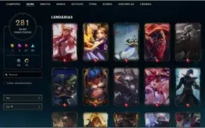 Vendo conta de lol LVL 401, com 281 Skins, full champ