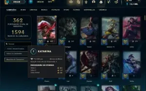 Ouro 4 com TODOS os champs e 241 Skins ( Nivel 623 )