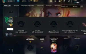 Unranked com 120 Champs e 113 Skins ( SUP / ADC )