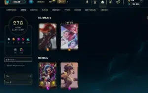 Platina 4 com TODOS os champs e 278 Skins + 10 Vitoriosas