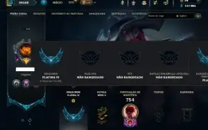 Platina 4 com TODOS os champs e 278 Skins + 10 Vitoriosas