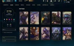 Platina 4 com TODOS os champs e 278 Skins + 10 Vitoriosas