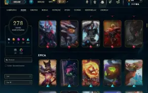 Platina 4 com TODOS os champs e 278 Skins + 10 Vitoriosas