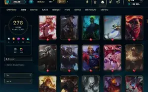 Platina 4 com TODOS os champs e 278 Skins + 10 Vitoriosas