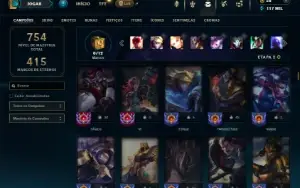 Platina 4 com TODOS os champs e 278 Skins + 10 Vitoriosas