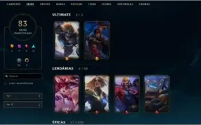 CONTA DESDE A S4 PLATINA IV, TODOS OS CAMPEÕES, 83 SKINS