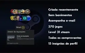 570 JOGOS, STEAM LEVEL 31, ACOMPANHA EMAIL PRIMÁRIO