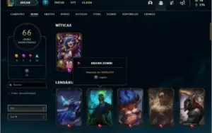 Conta unranked com 105 champs e 66 skins
