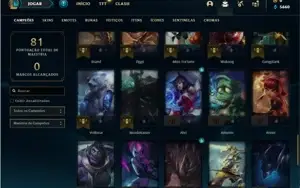 Conta diamante 2 com 56 Champs e 15 Skins + 4 Fragmentos