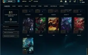 Conta diamante 2 com 56 Champs e 15 Skins + 4 Fragmentos