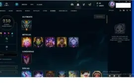 conta em oferta platina 1 com 232 skins e tods os campeao