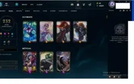 conta em oferta platina 1 com 232 skins e tods os campeao